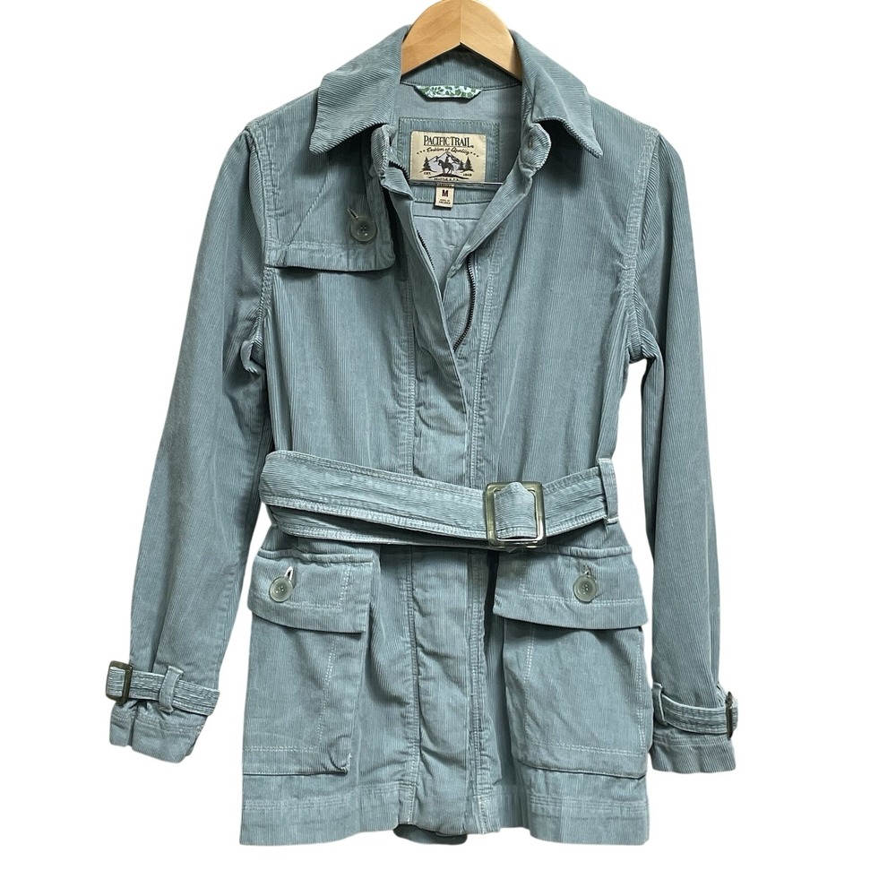 Vintage Pacific Trail M Light Blue Corduroy Belted Utility Jacket Seattle PNW